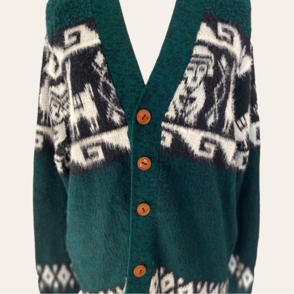 Wool V-Neck Cardigan Sweater, Button Front, Vintage - Picture 4 of 9